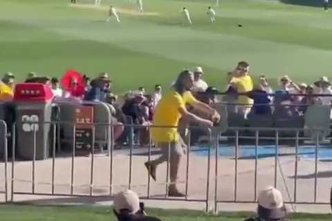 Watch ‘most Australian minute of video you’ll ever see’ as fan downs three pints of beer at Ashes..
