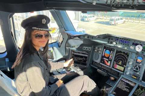 Emma Raducanu wears pilot hat and sits in plane cockpit after landing British Airways ambassador..