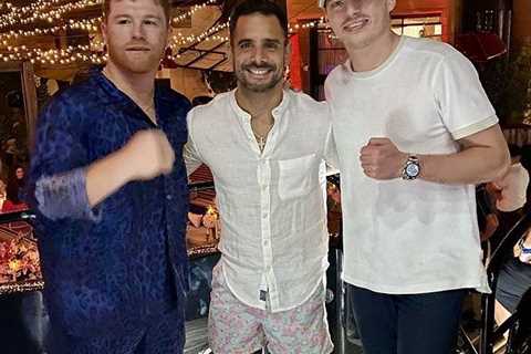 Canelo Alvarez poses for picture with Max Verstappen as boxing and F1 champions link up at party