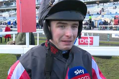 Jockey Charlie Deutsch breaks down in tears after winning race for his mate who died just hours..