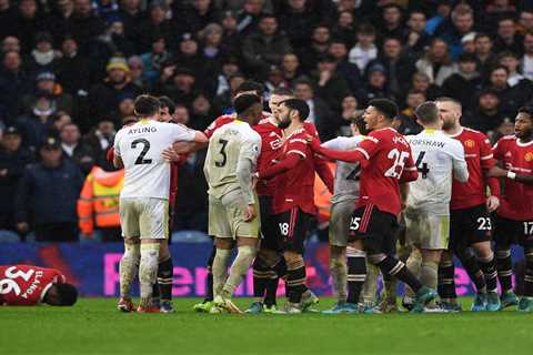 Man Utd and Leeds stars push and shove each other in huge row before Rangnick runs on pitch to..