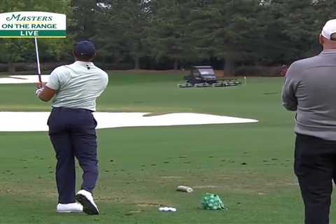 Tiger Woods’ amazing reaction after hitting buggy collecting golf balls on Masters practice range