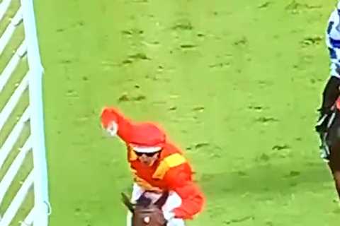 Watch jockey perform touching celebration tribute to tragic Shane Warne after horse he owns storms..