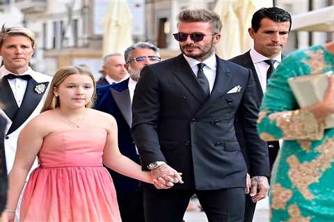 David Beckham looks dapper as Man Utd legend holds daughter Harper’s hand while heading to glitzy..