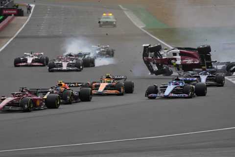 Zhou Guanyu’s car ROLLS OVER in horror British GP crash and skids upside down for 200 metres and..