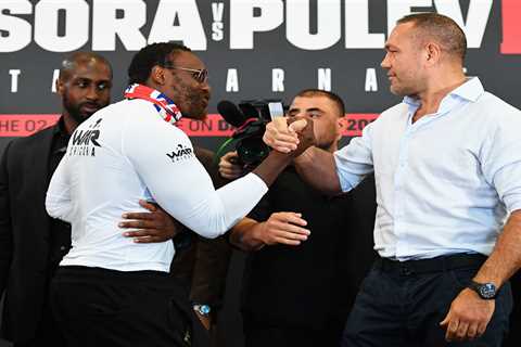 Watch Derek Chisora SHOVE Kubrat Pulev in press conference as two are separated by security after..