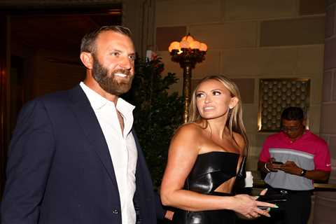 Paulina Gretzky stuns in daring black leather dress as she and Dustin Johnson arrive for LIV Golf..