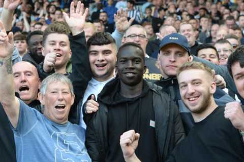 Newcastle’s new wonderkid signing Garang Kuol watches Toon vs Fulham with away fans at Craven..