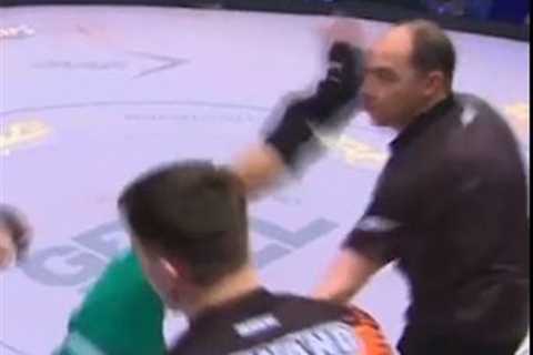 Watch as referee is brutally floored by MMA star’s flying kick – but merciless fans are all saying..