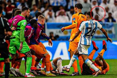 Shocking moment PEN appears to be thrown from bench at Argentina’s Nahuel Molina in furious..