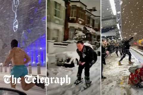 UK snow: Londoners seen running, skiing and having snowball fights