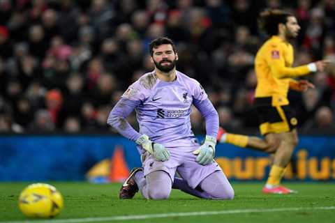 Watch Liverpool keeper Alisson ‘go full Karius’ with incredible blunder to hand Wolves lead in FA..