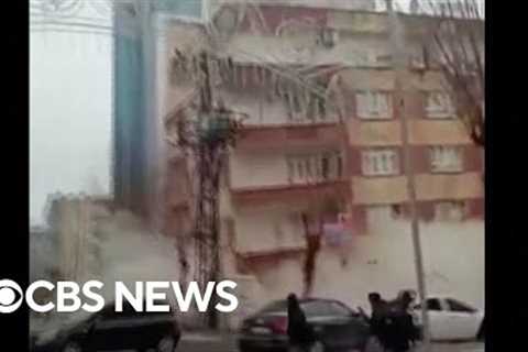 Video shows building collapse in Turkey as earthquake strikes