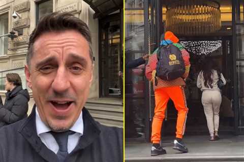 ‘This is surreal’ – Gary Neville randomly bumps into Floyd Mayweather while on Instagram live as..