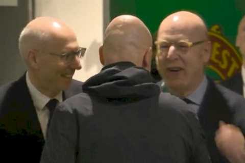 ‘Awkward’ interaction between Erik ten Hag and Avram Glazer is painful to watch