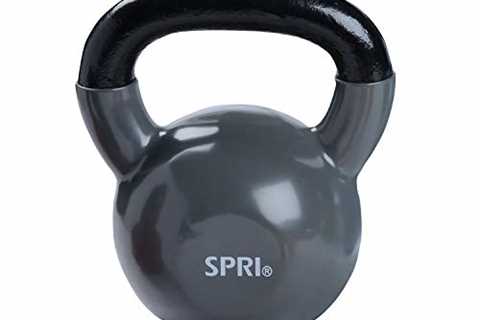 SPRI Kettlebell Weights Deluxe Cast Iron Vinyl Coated Comfort Grip Wide Handle Color Coded..