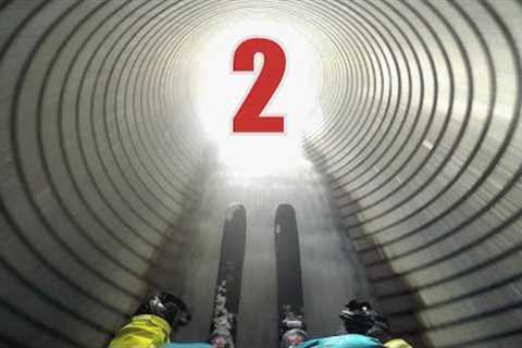 Skiing through pipe 2