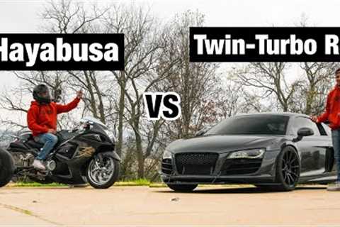 Stretched Big-Tire Hayabusa vs 850hp TT V10 Audi R8