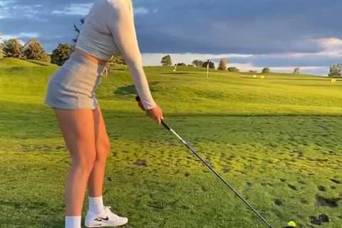 Paige Spiranac nails tee-shot in tight top and mini skirt as fans say ‘this is the best I’ve ever..