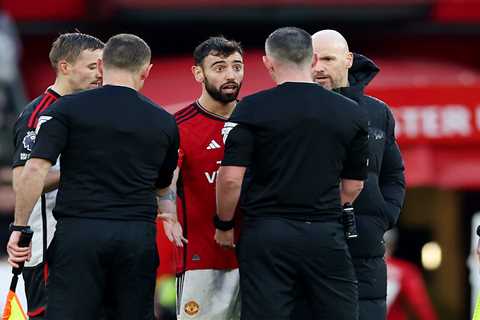 ‘How is he our captain?’ Man Utd fans dismayed as Bruno Fernandes argues with referee post Fulham..