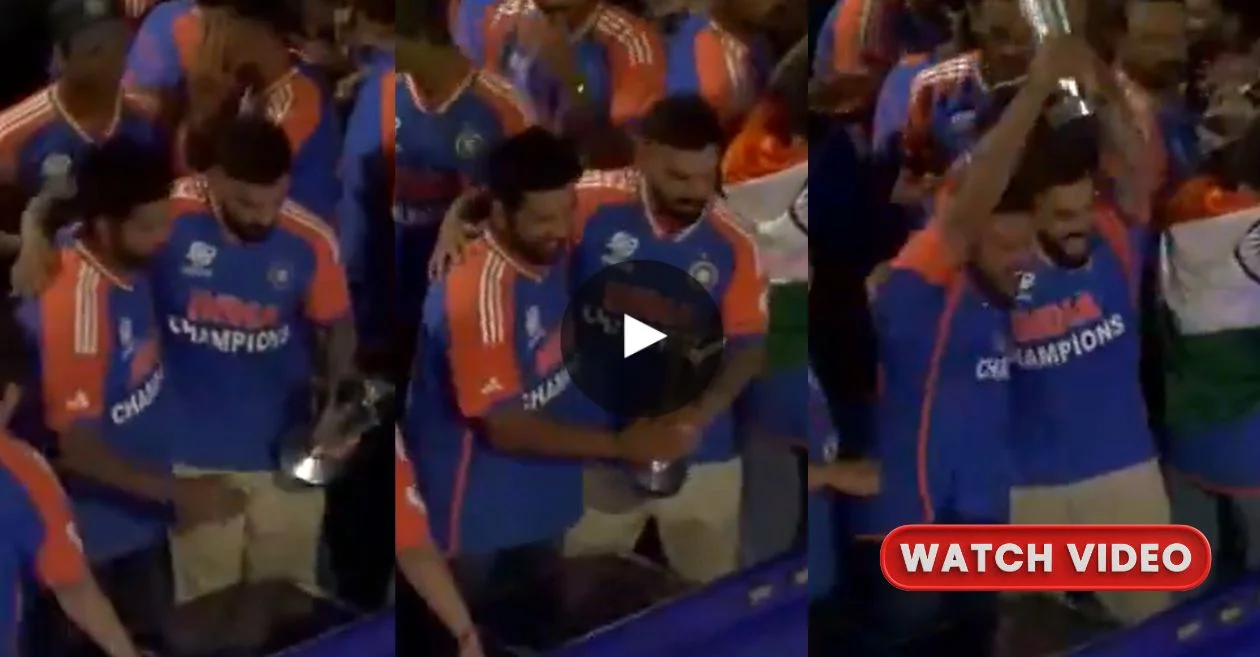 Virat Kohli and Rohit Sharma lift the T20 World Cup trophy during India’s victory parade; video..
